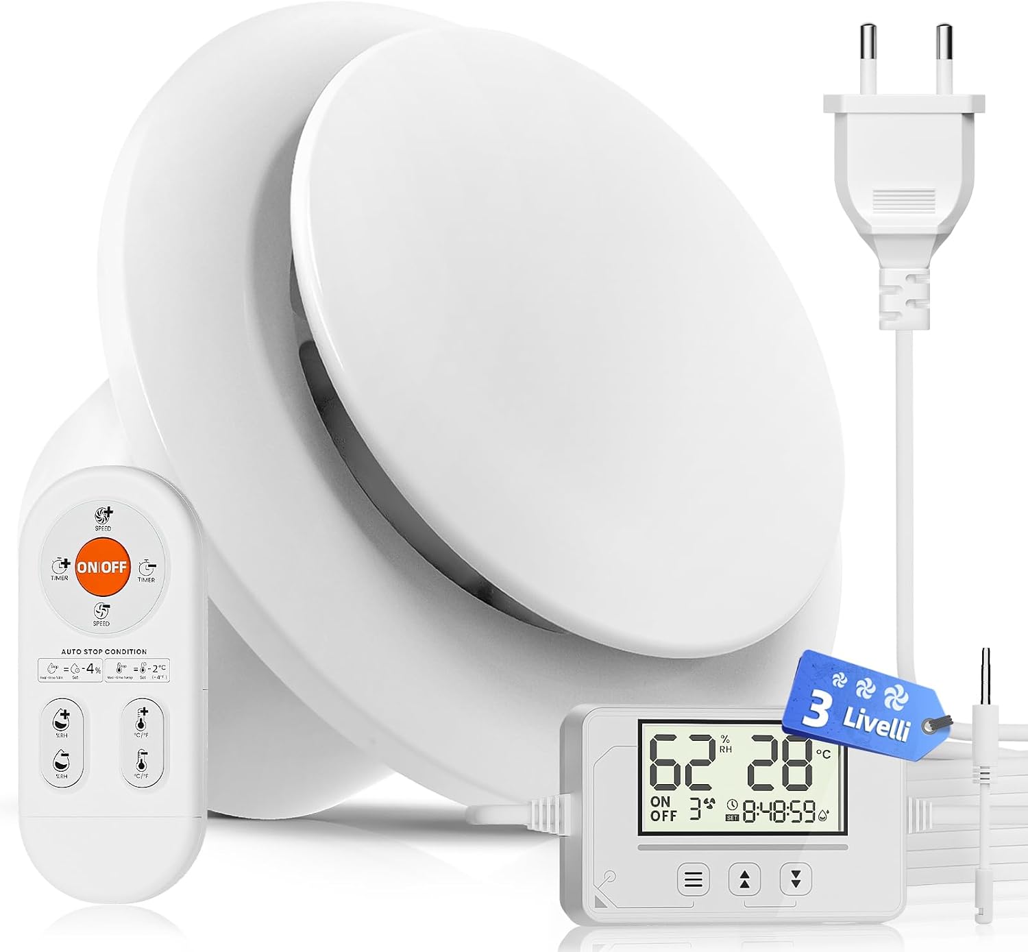 BUMSOU Ventole di aerazione 100mm con sensore di umidità, sensore di temperatura e timer P109