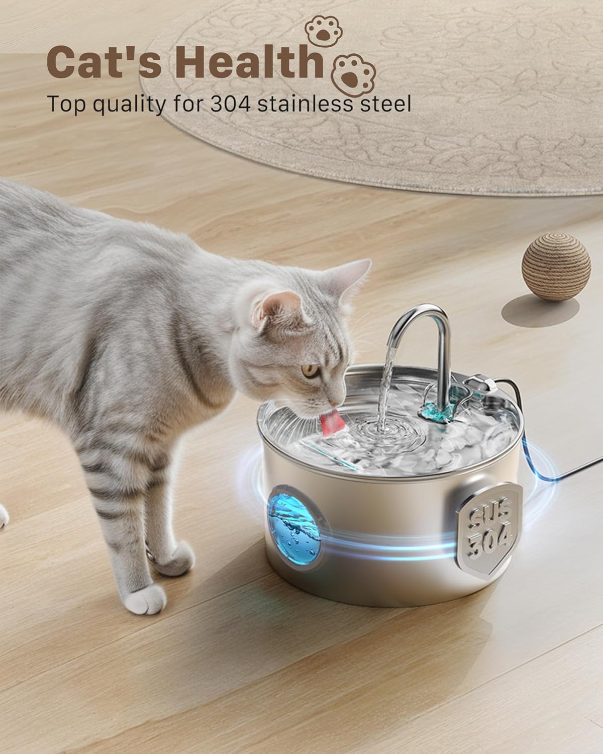 Detalle 2 de Cat Water Fountain Stainless Steel 74oz
