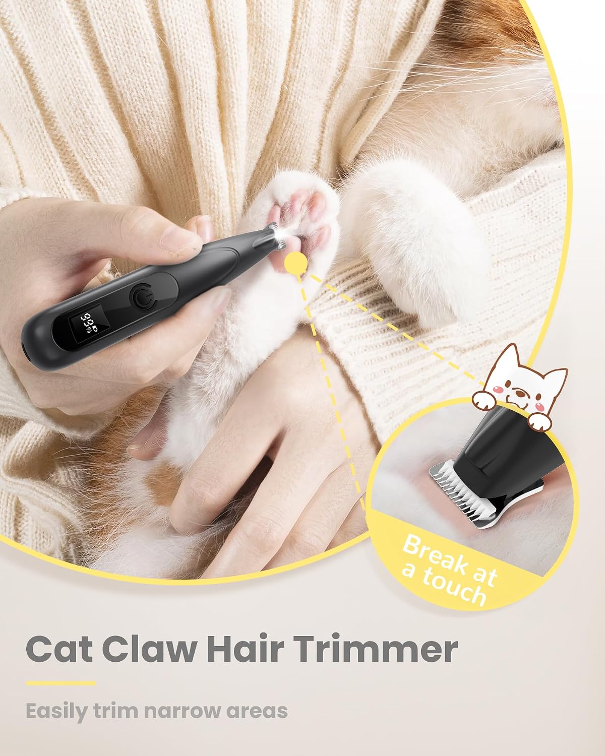 Detalle de Cat Clippers with LED Display: 35dB Ultra-Low Noise Cordless Grooming for Paws, Ears, Face and More