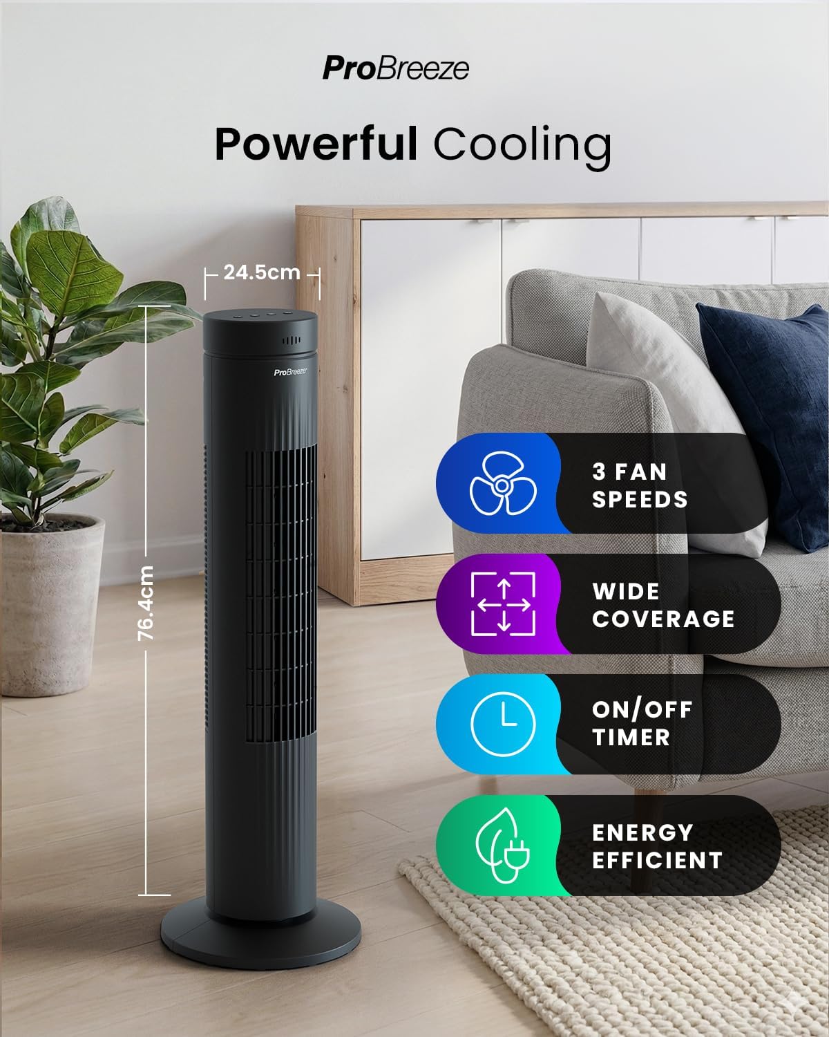 Thumbnail 1 de Pro Breeze 30" Tower Fan with Ultra Quiet Operation and 7-Hour Timer