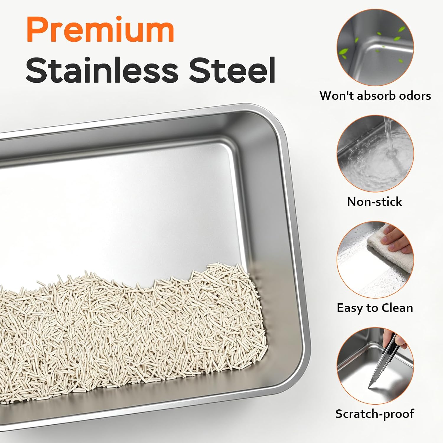 Detalle 2 de Devopet Small Enclosed Stainless Steel Cat Litter Box with Carbon Filter and Mat