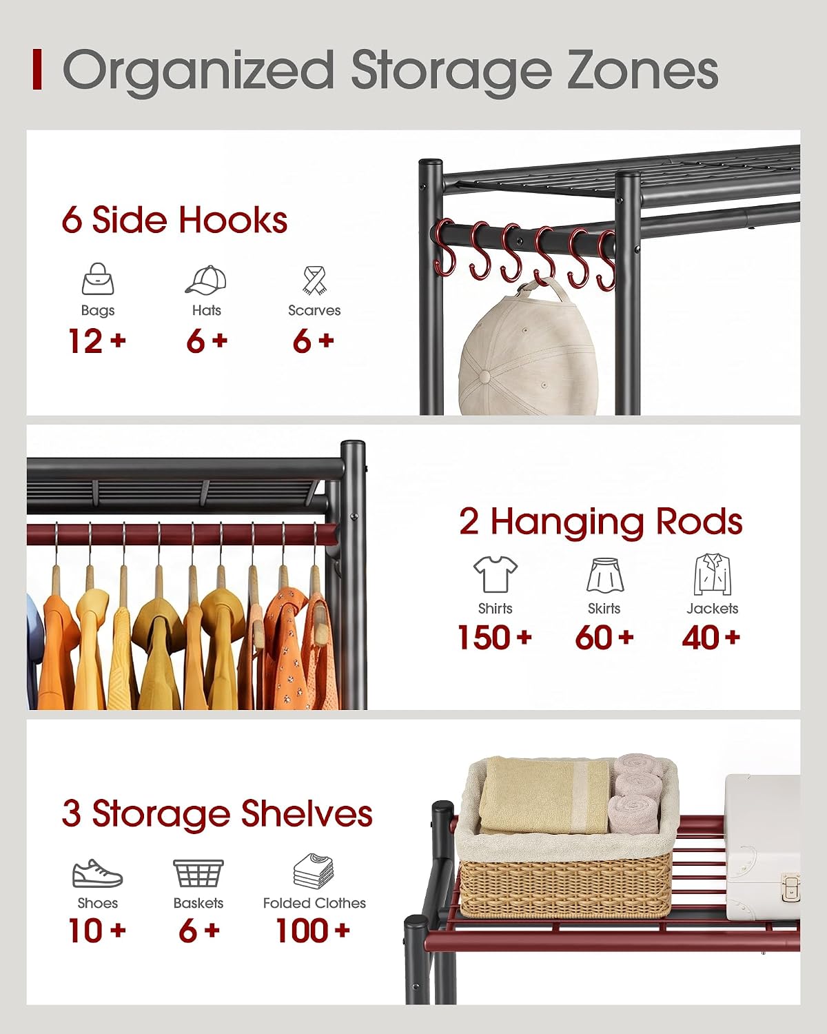 Detalle 2 de Sakugi Clothes Rack with Shelves & Wheels (Black) 33.0" x 12.2" x 79.5