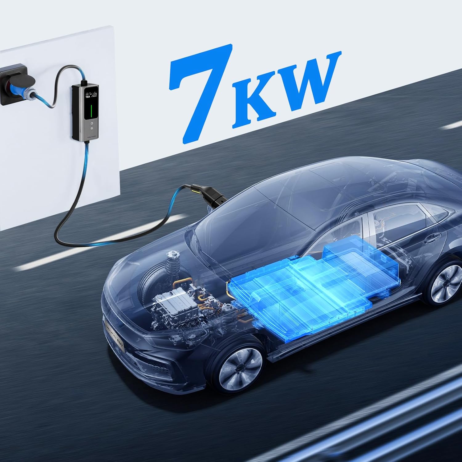 Detalle de Cavo Ricarica Auto Elettrica Tipo 2, 7,36 kW | 5 m – 6-32A | IP65, LCD Digitale