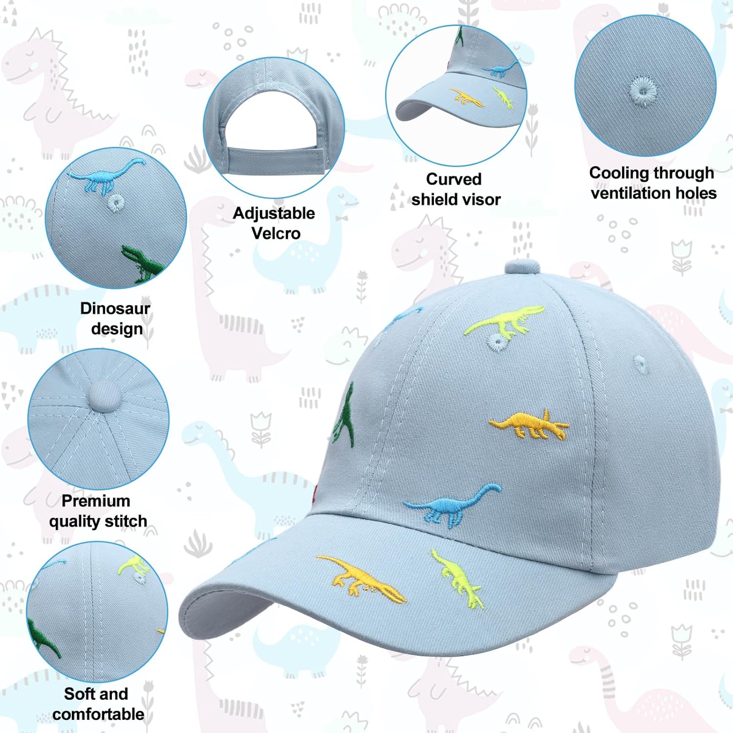 Thumbnail 2 de DASHUAIGE 2Pcs Kids Summer Baseball Caps – Adjustable Dinosaur Pattern Sun Hats for 2–5 Years