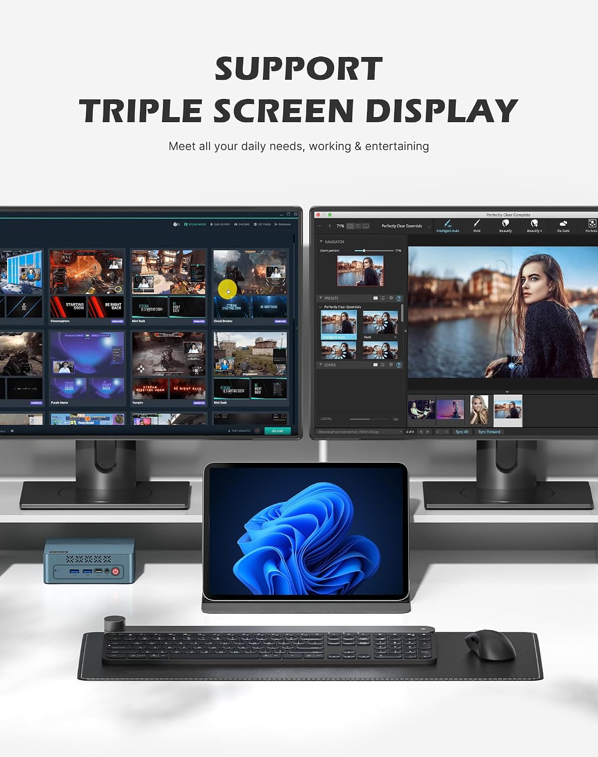 Detalle 2 de BOSGAME E2 Mini PC (Ryzen 5 3550H, 16GB RAM, 512GB NVMe) for Triple-Display Work and Home Use