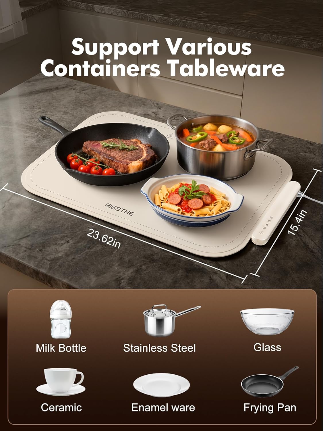 Detalle de Food Warming Mat: Full-Surface Electric Warmer Tray with 3 Adjustable Temps