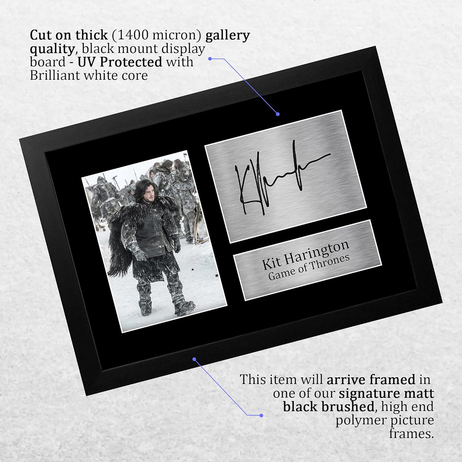 Thumbnail 2 de HWC Trading FR Kit Harington Gift A4 Framed Autograph Print (Jon Snow) – Game of Thrones display photo