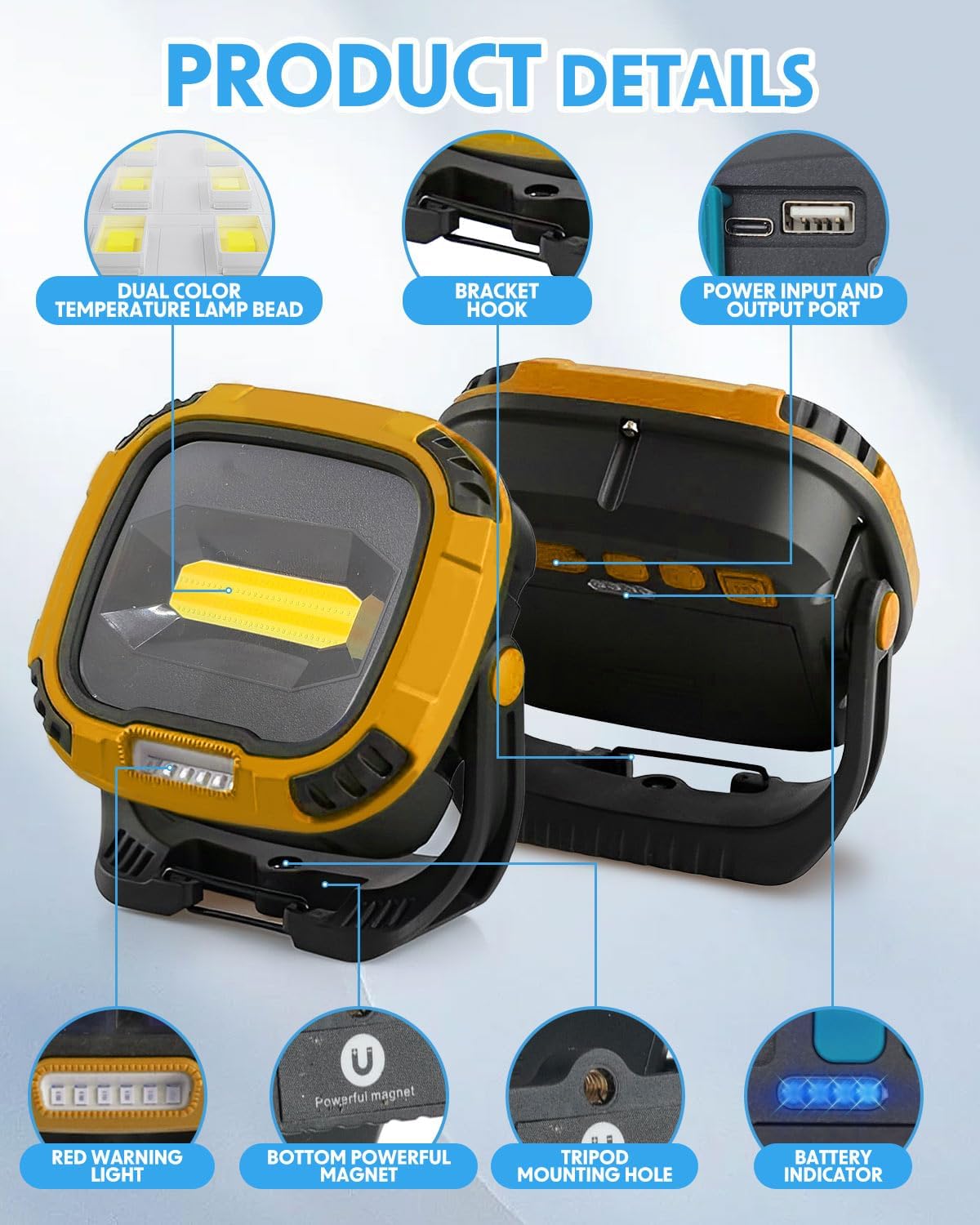 Detalle 2 de MOXTOYU 50W Rechargeable LED Work Light (6 Modes, 4500LM) with Type-C Charging & Power Bank