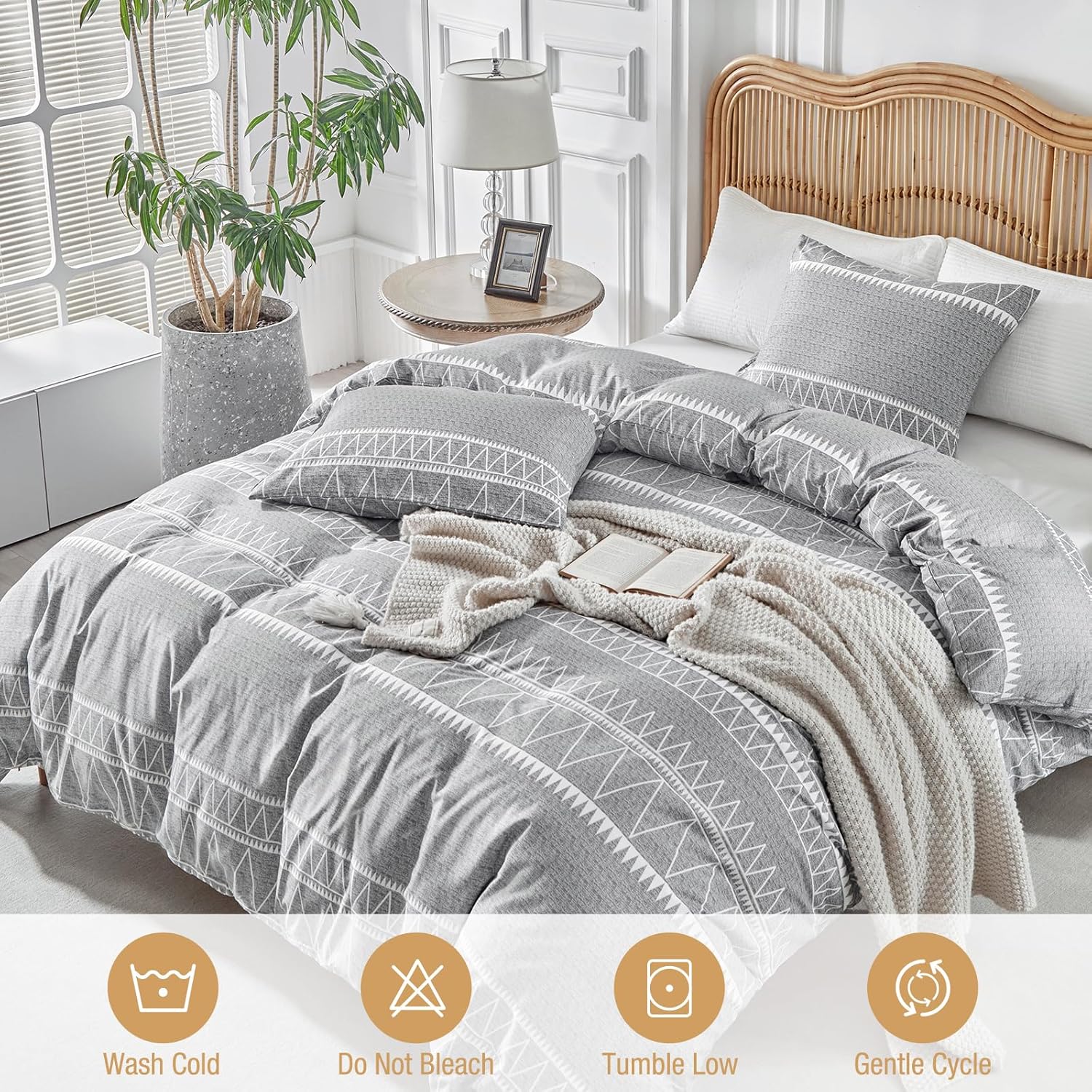 Thumbnail 2 de Lekesky Duvet Cover Double Size with Triangle Pattern – Ultra‑Soft Microfibre Bedding