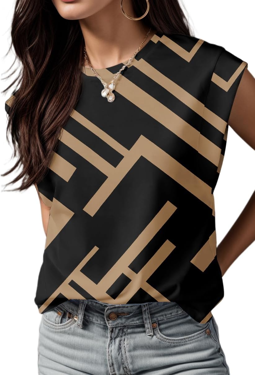Detalle de GRECERELLE Cap Sleeve Summer Top for Women, Loose Crew Neck Tee