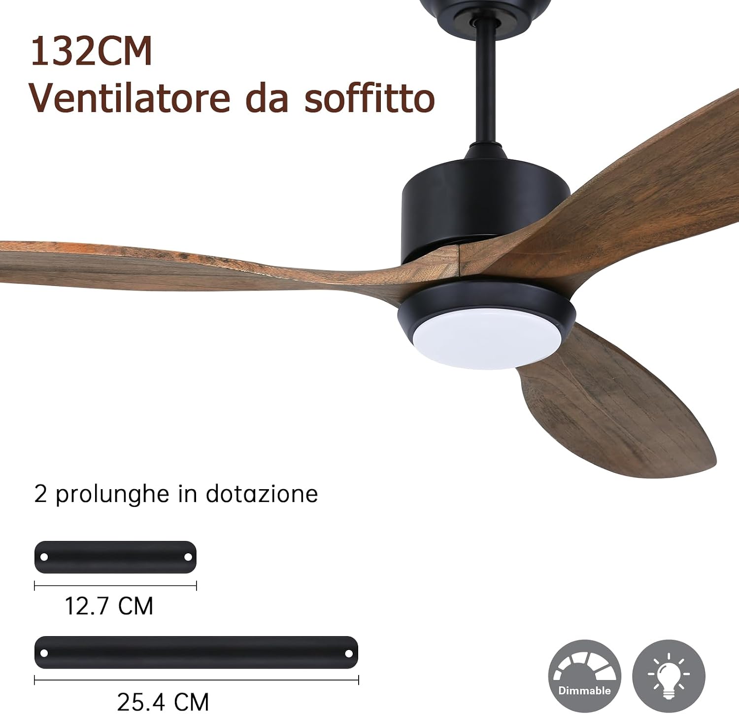 Detalle de Ovlaim 132CM ventilatore a soffitto con luce