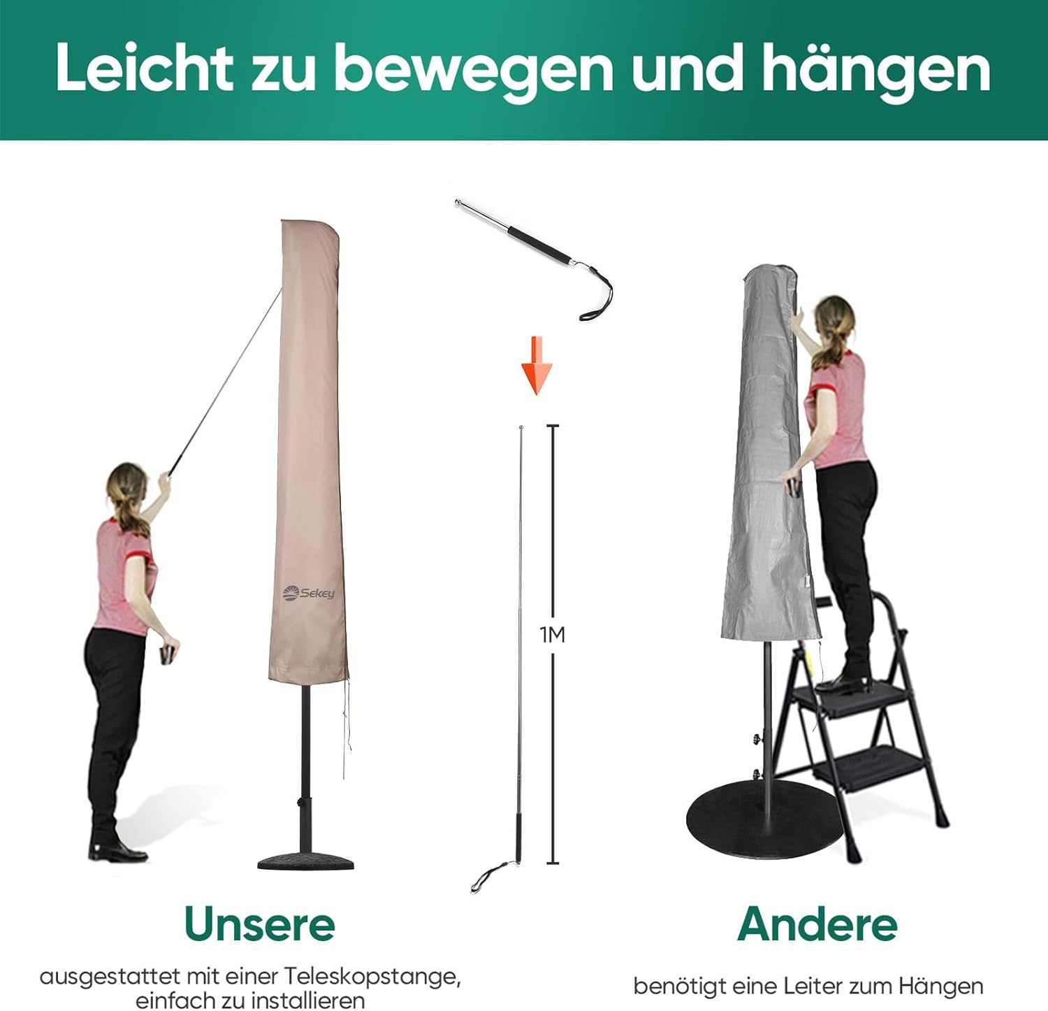 Thumbnail 4 de Sekey Housse de Parasol avec Tige et Capuchon – Ø350 cm / 200x300 cm, Polyester étanche