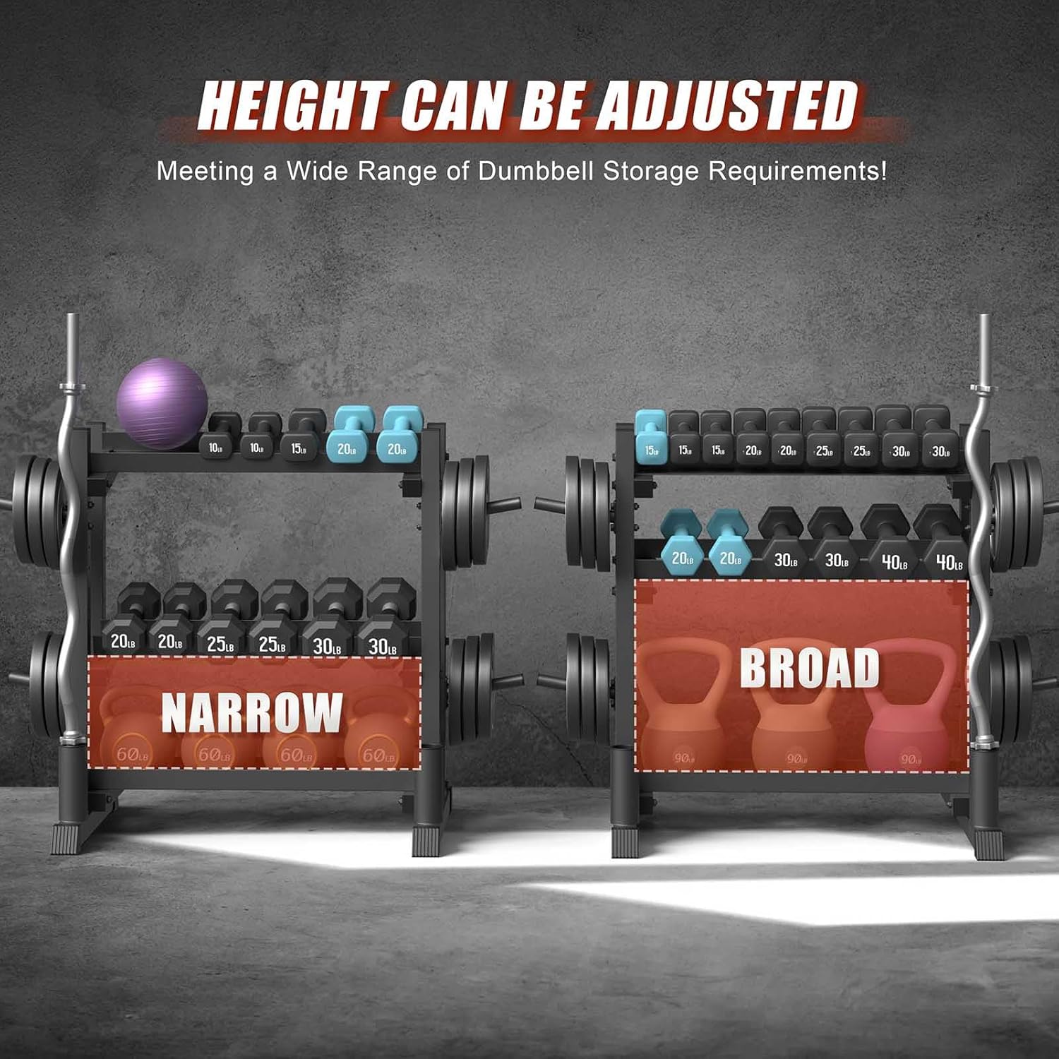 Detalle de 3-Tier Dumbbell Rack (1100LB Capacity) Adjustable Weight Rack for Home Gym