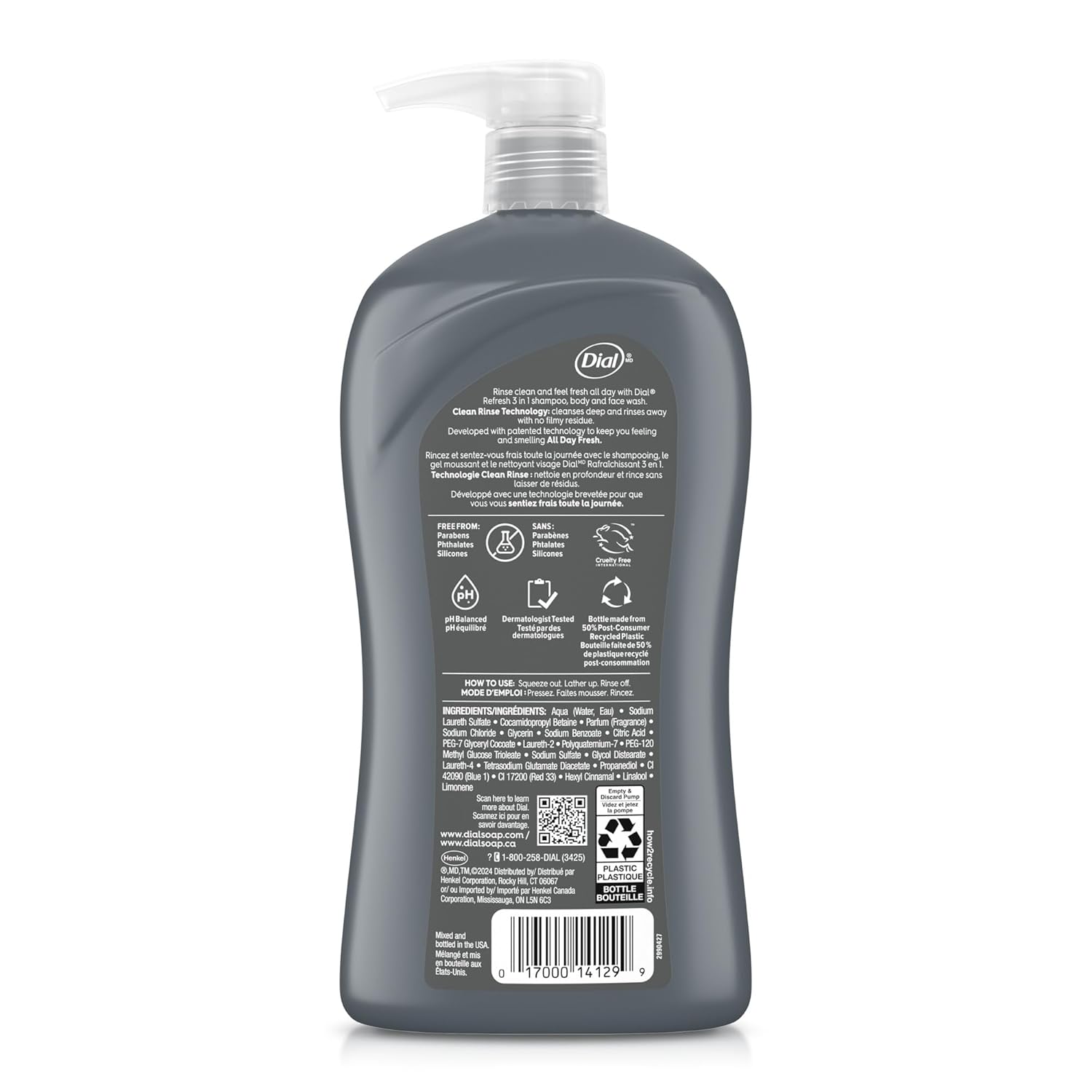 Detalle 2 de Dial Men 3-in-1 Body, Hair and Face Wash (Hydro Fresh) 32 fl oz