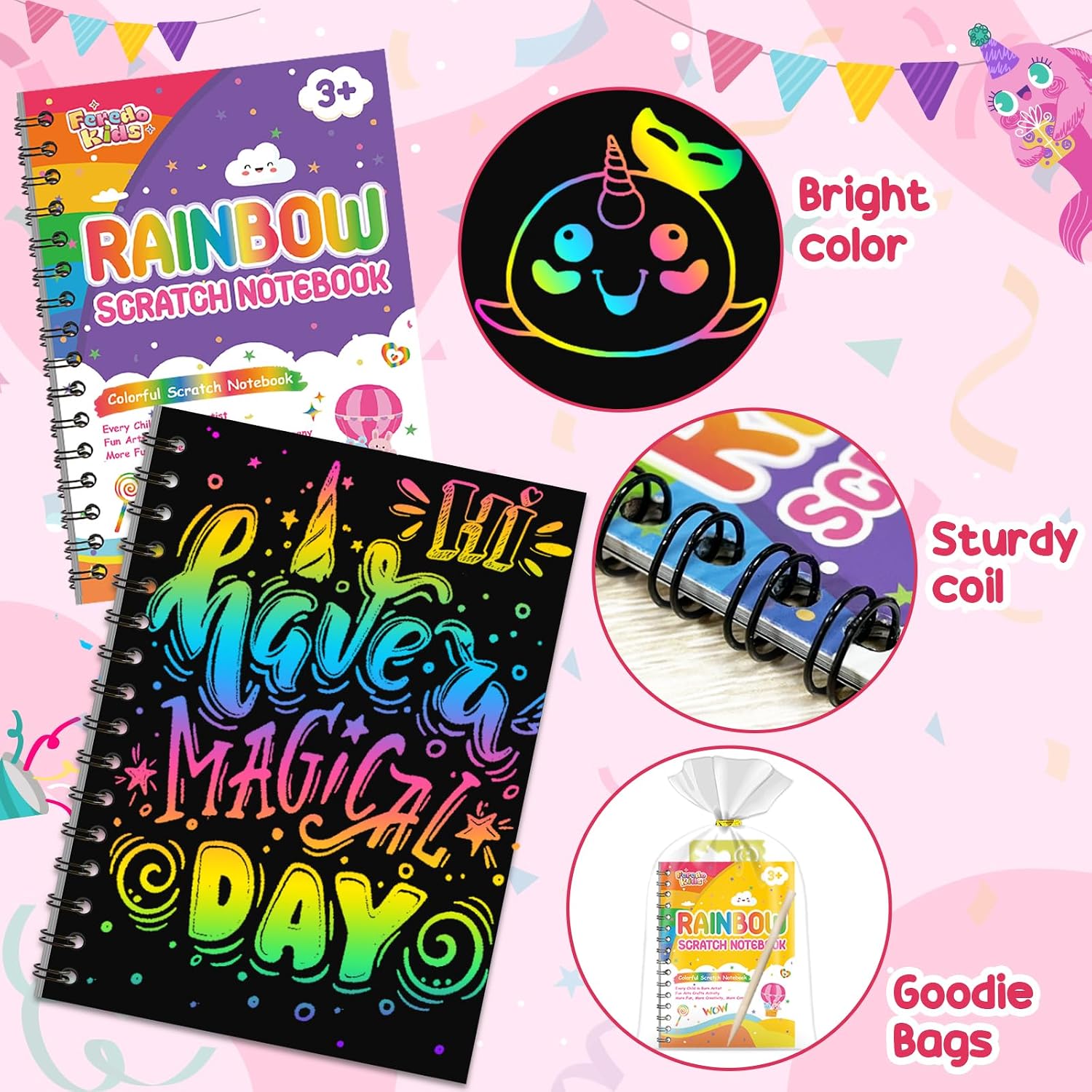 Thumbnail 5 de FEREDO Scratch Art Party Favor Set, 16-Pack