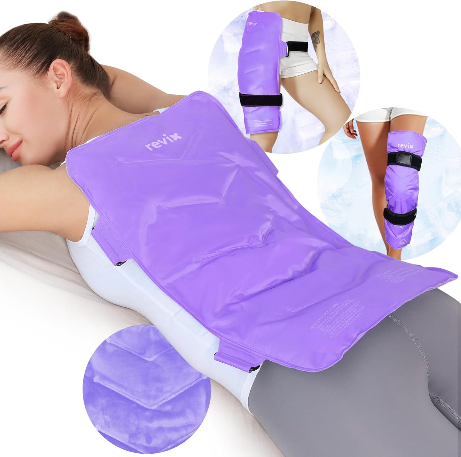 Detalle de REVIX Extra-Large Back Ice Pack, 13 x 21-Inch Reusable Gel Wrap with Straps