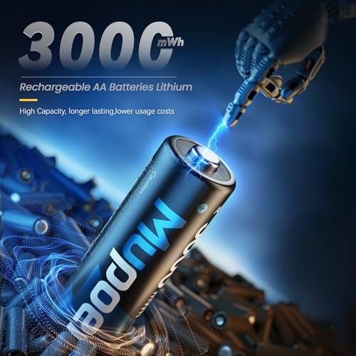 Thumbnail 1 de Rechargeable AA Lithium Batteries with Charger by Mupoer – 8 Pack