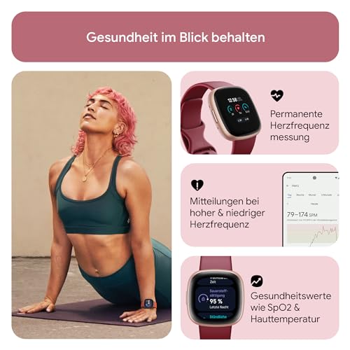 Thumbnail 6 de Fitbit Versa 4 Smartwatch mit Google Health Premium – 3 Monate Coaching, 6 Tage Akku, Raspberry Red / Kupferrosé