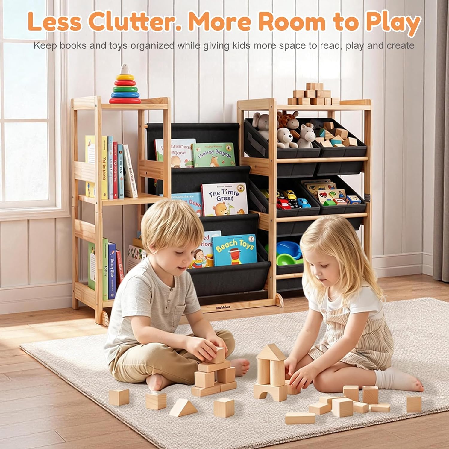 Detalle de Wobidoo Kids Bookshelf and Toy Storage Organizer, Solid Pine