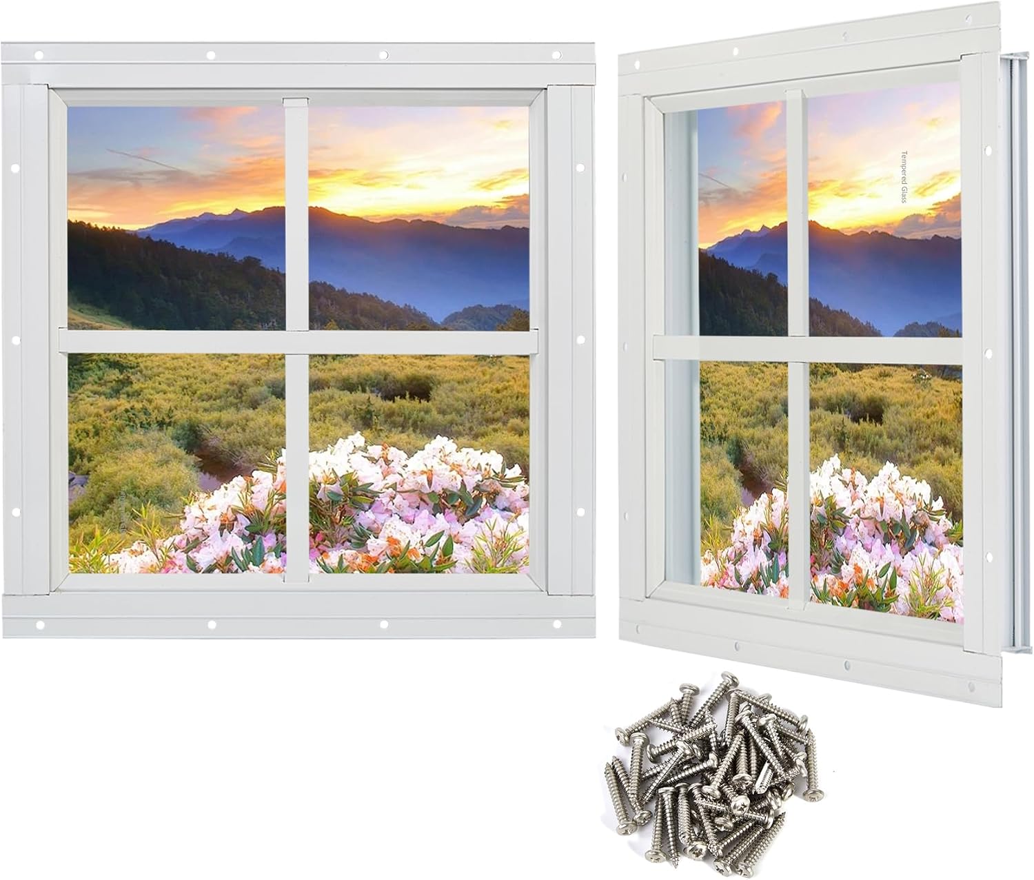 Thumbnail 6 de ktondic 2 Pack Shed Window 18"x27" Black Flush Mount — Durable Aluminum, Tempered Glass & Fiberglass Screen