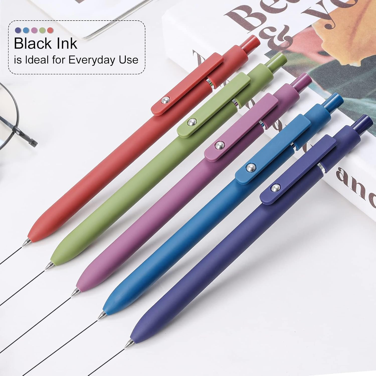 Detalle 2 de FIOVER 5-pack Quick-dry gel pens with fine point and retractable rolling ball (black ink)