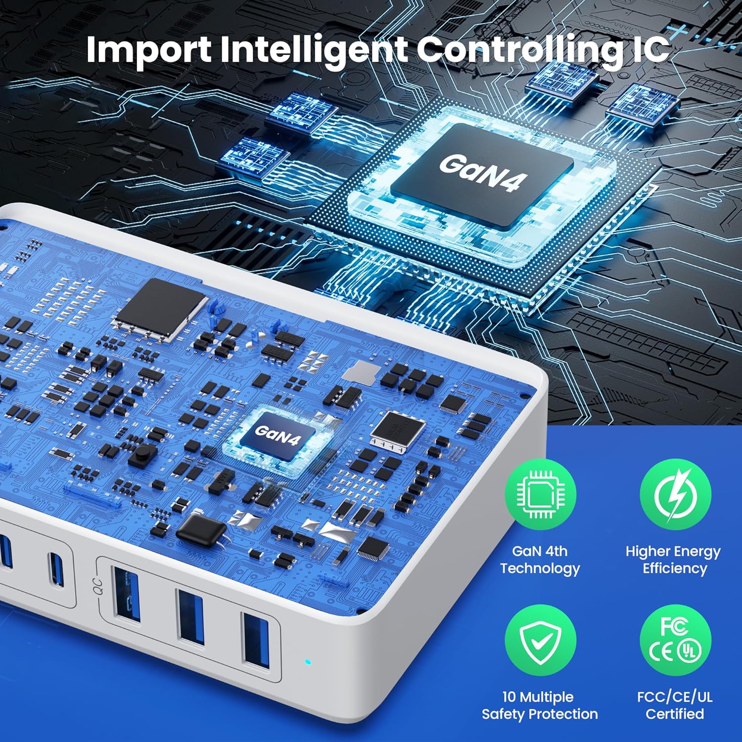 Detalle 2 de Chargeur USB C 300W GaN IV Tech 8 ports – QODJN