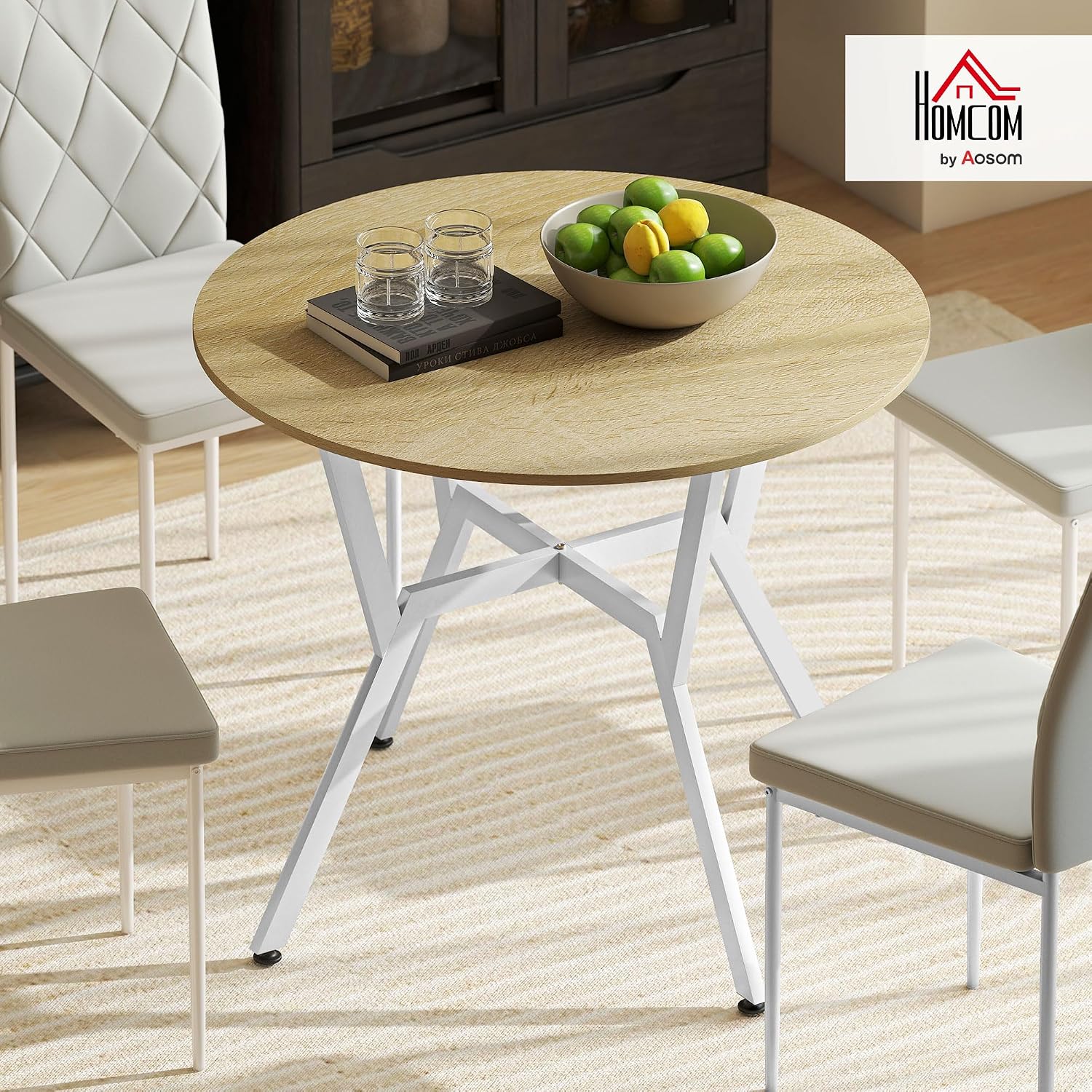 Detalle 2 de HOMCOM Mesa de comedor redonda Ø90 cm para 2