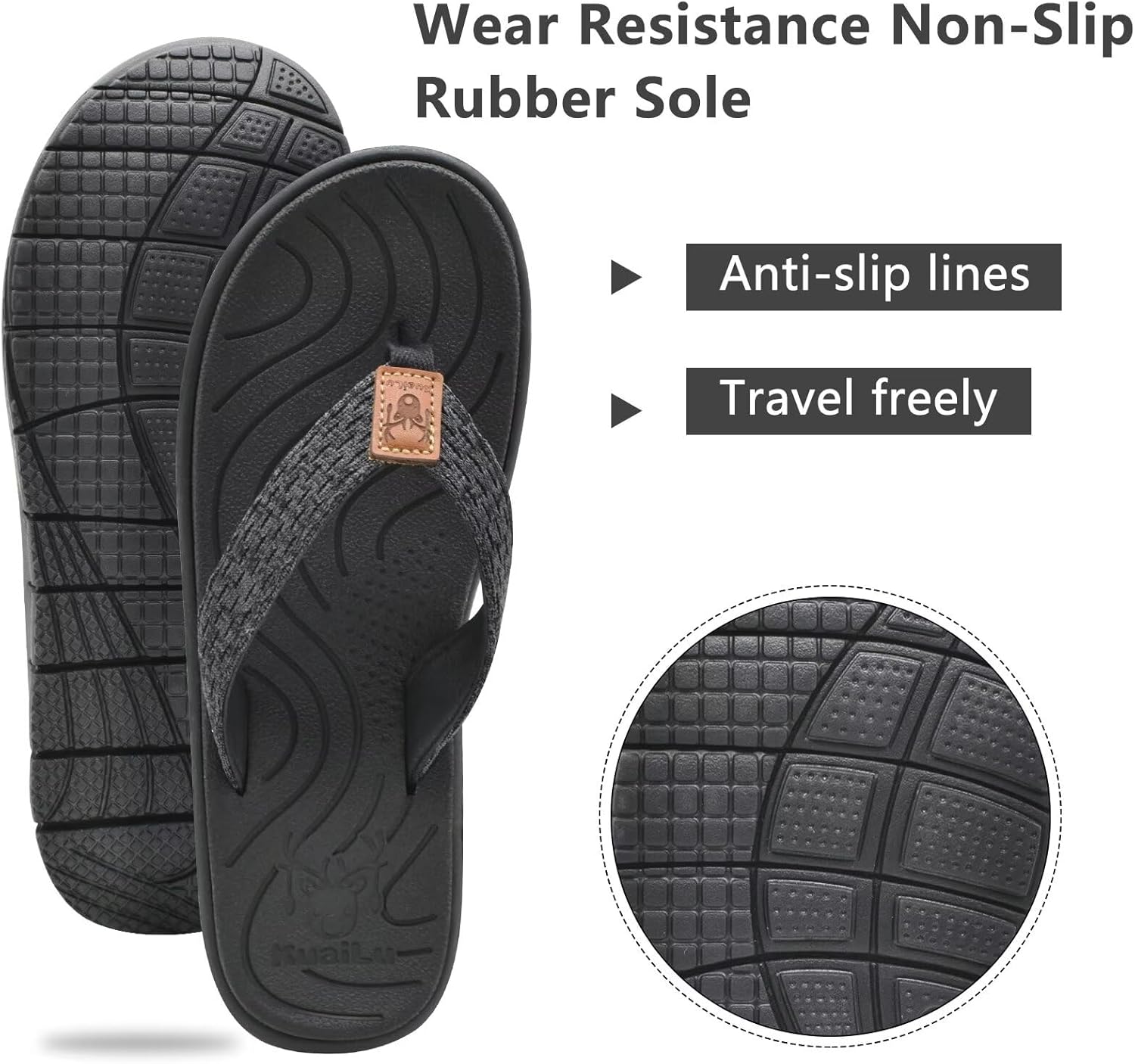 Thumbnail 5 de KuaiLu Flip Flops Damen – Weich Leder Stoff Badelatschen für Sommer, rutschfest und bequem