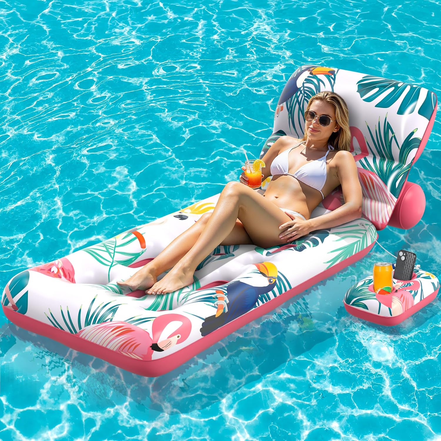 LUVTOY Colchoneta Piscina con Respaldo Ajustable: descanso, refresco y diversión para adultos