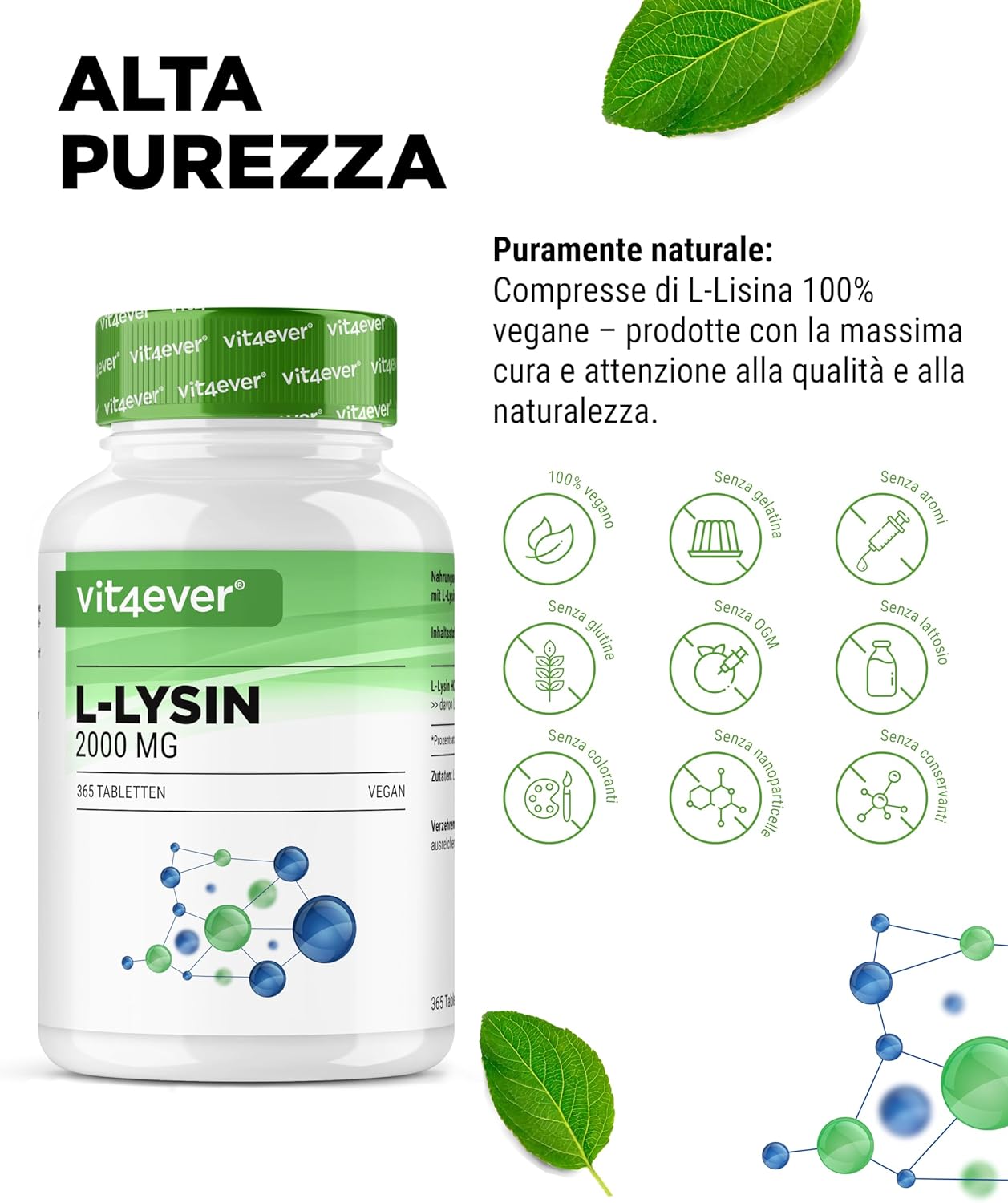 Thumbnail 2 de Vit4ever L-Lisina 365 Compresse: alto dosaggio 2000 mg/giorno, vegano e senza additivi