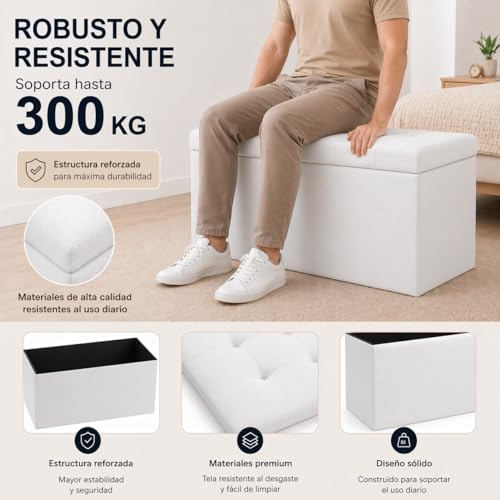Detalle de Puff de almacenamiento plegable T-LOVENDO.ES 38x76x38 cm – Bancada tapizada con capacidad de 300 kg