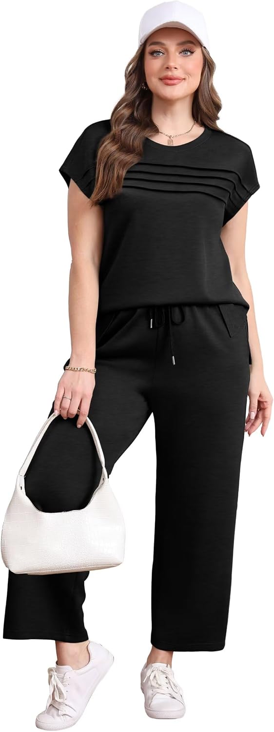 Thumbnail 2 de WIHOLL Women's 2-Piece Travel Set with Cap-Sleeve Top and Cropped Wide-Leg Pants