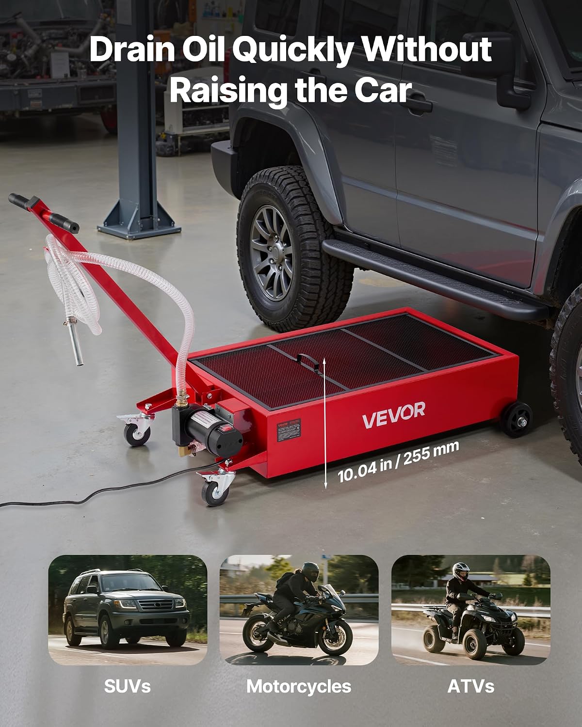 Detalle 2 de VEVOR Low Profile 17 Gal Rolling Oil Drain Pan with 110V High-Flow Pump