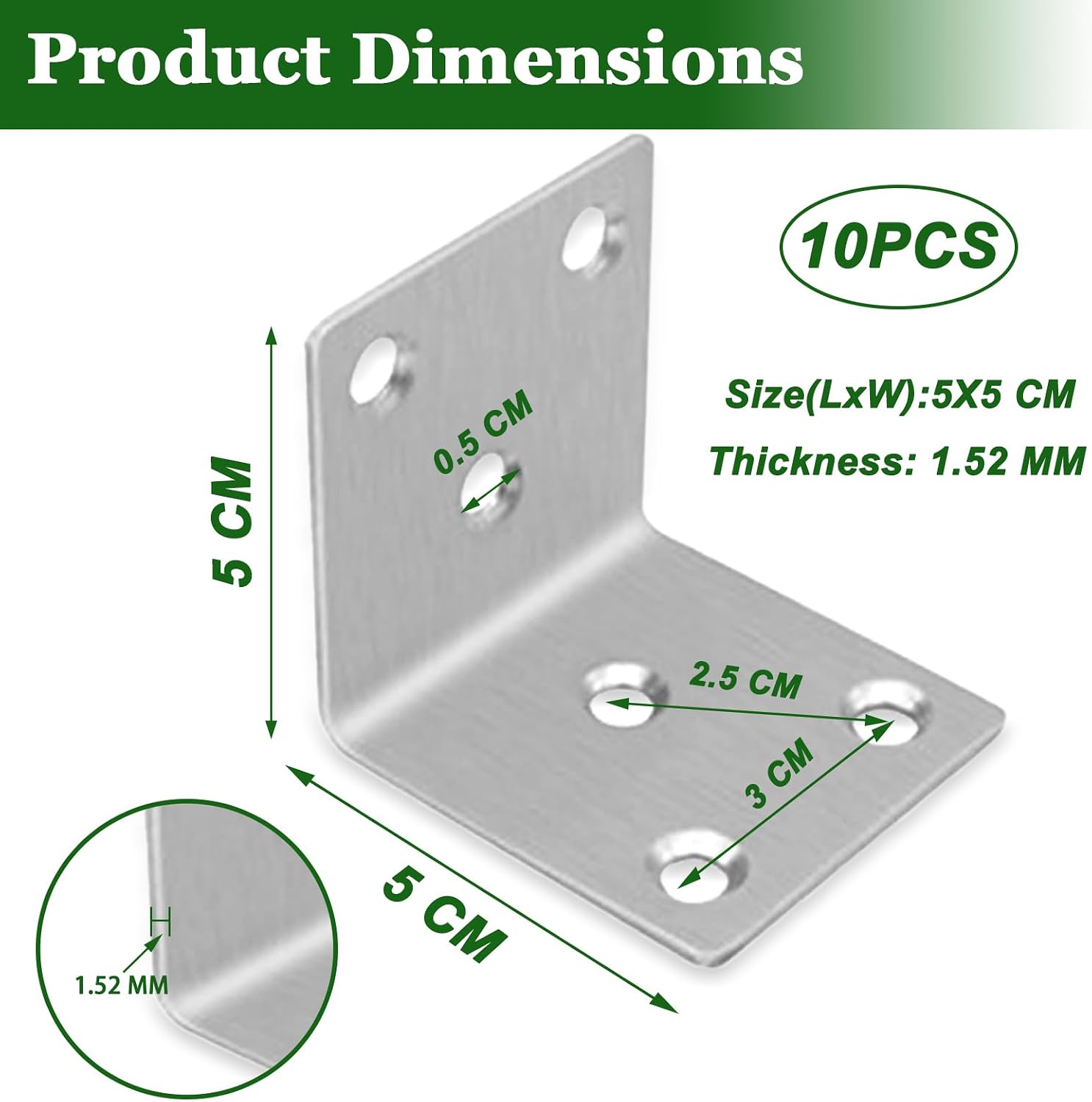 Thumbnail 1 de 10PCS 304 Stainless Steel L Bracket Corner Braces (90°) – Silver shelf and furniture support brackets