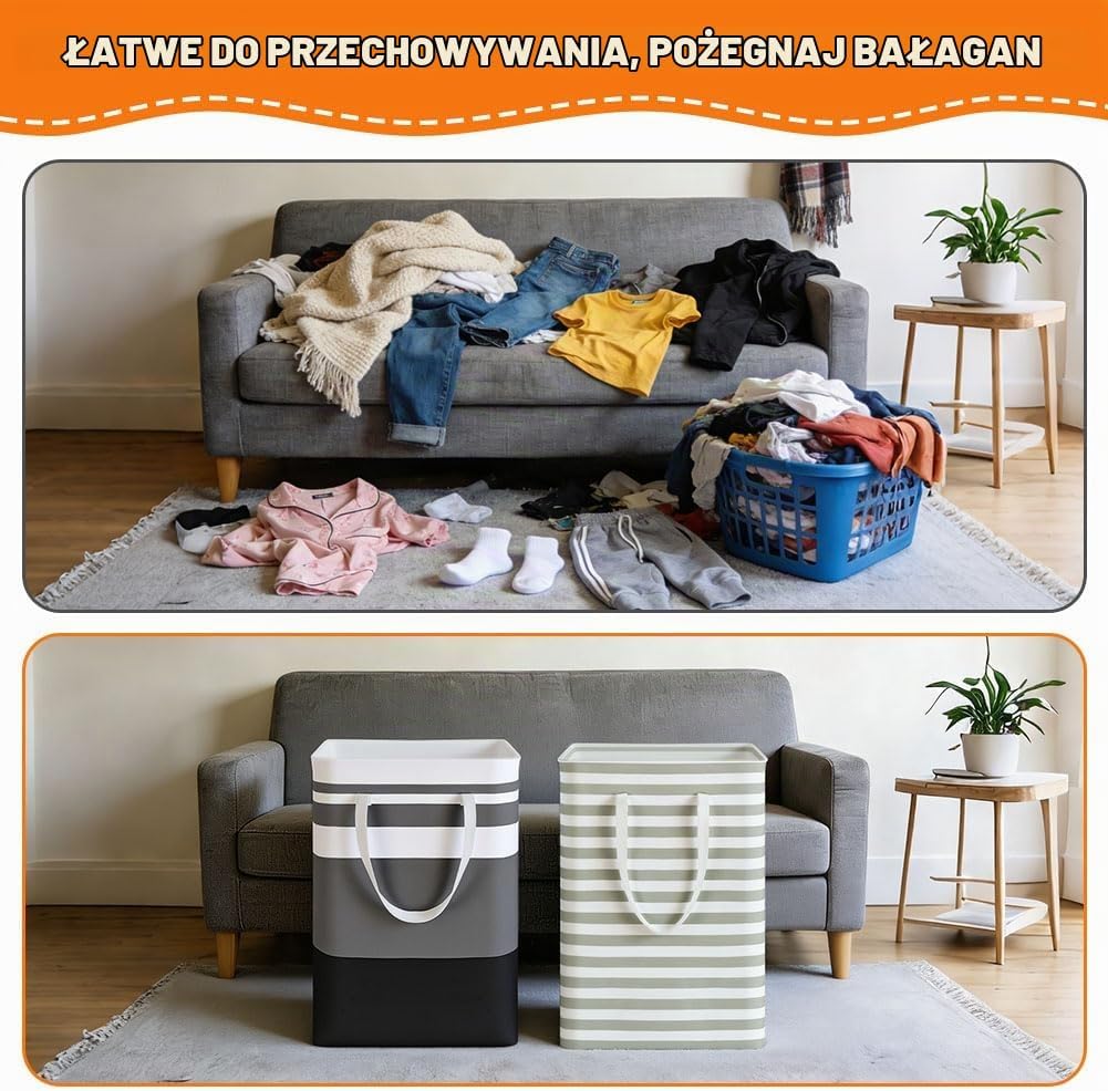 Detalle de AUAUY 5455554 składane kosze na pranie, 2 szt., powłoka PE i wzmocnione uchwyty