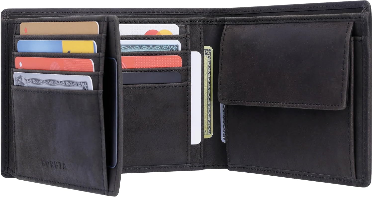 Thumbnail 6 de KORUTA Herren-Geldbörse aus Leder (braun) mit RFID-Schutz und 13 Fächern – großes Portemonnaie im Querformat