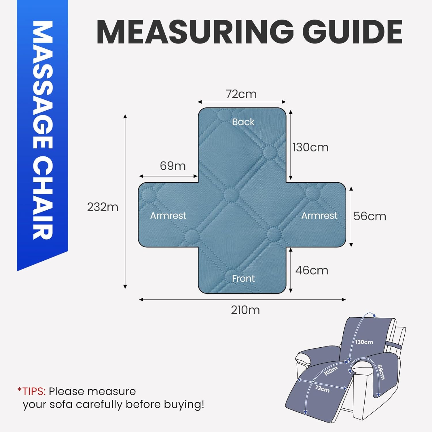 Thumbnail 2 de Ystyle housse 100% étanche pour fauteuil relax inclinable électrique 1 place, bleu aqua