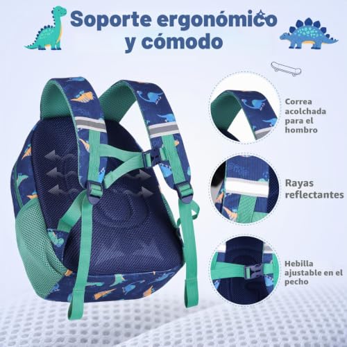 Detalle 2 de GAGAKU Mochila infantil Dino: 32 cm para 2–4 años, pana suave y seguridad reflejante