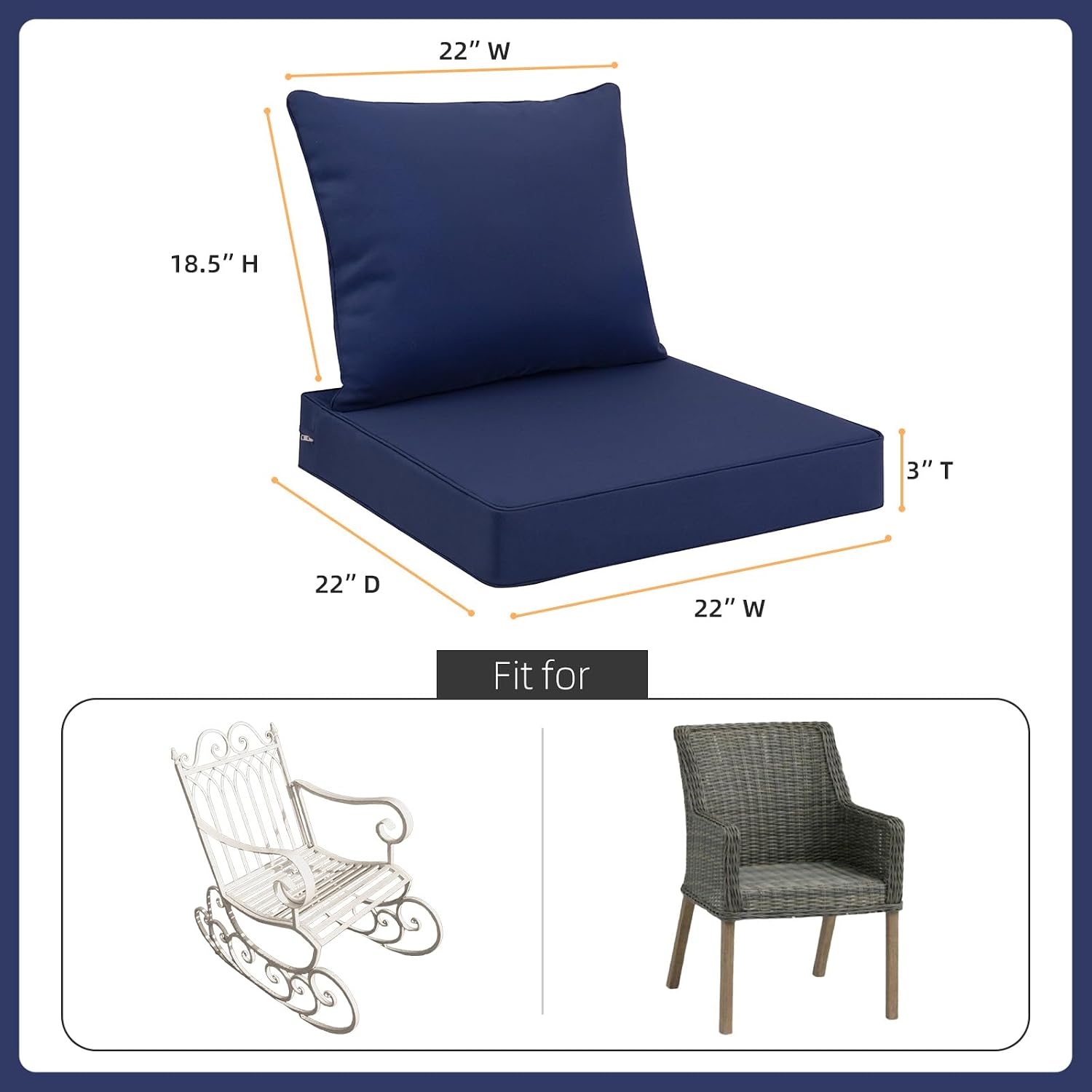 Thumbnail 1 de Favoyard 005 Outdoor Seat and Back Cushion Set, 22-Inch Blue, Waterproof