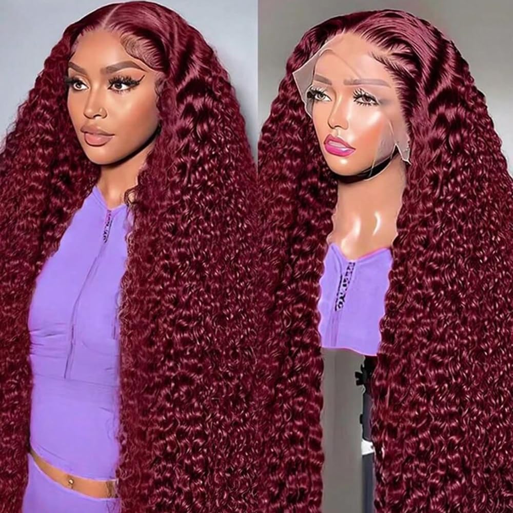 Thumbnail 6 de VAIDSOUE 250 Density Burgundy Deep Wave Lace Front Wig (30 Inch) — 13x6 HD Transparent Lace, Pre Plucked