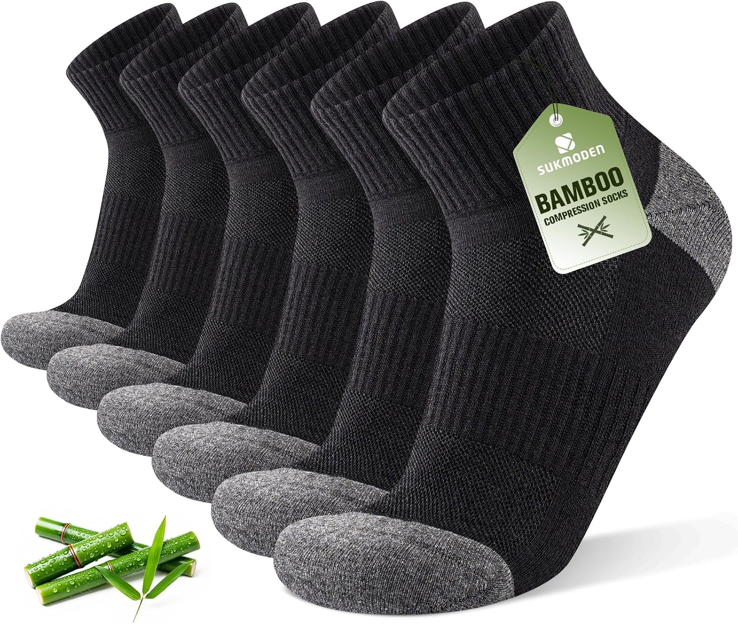 Detalle de SukModen Compression Ankle Support Running Socks (3 Pairs) – Bamboo trainer socks for arch & plantar fascia support