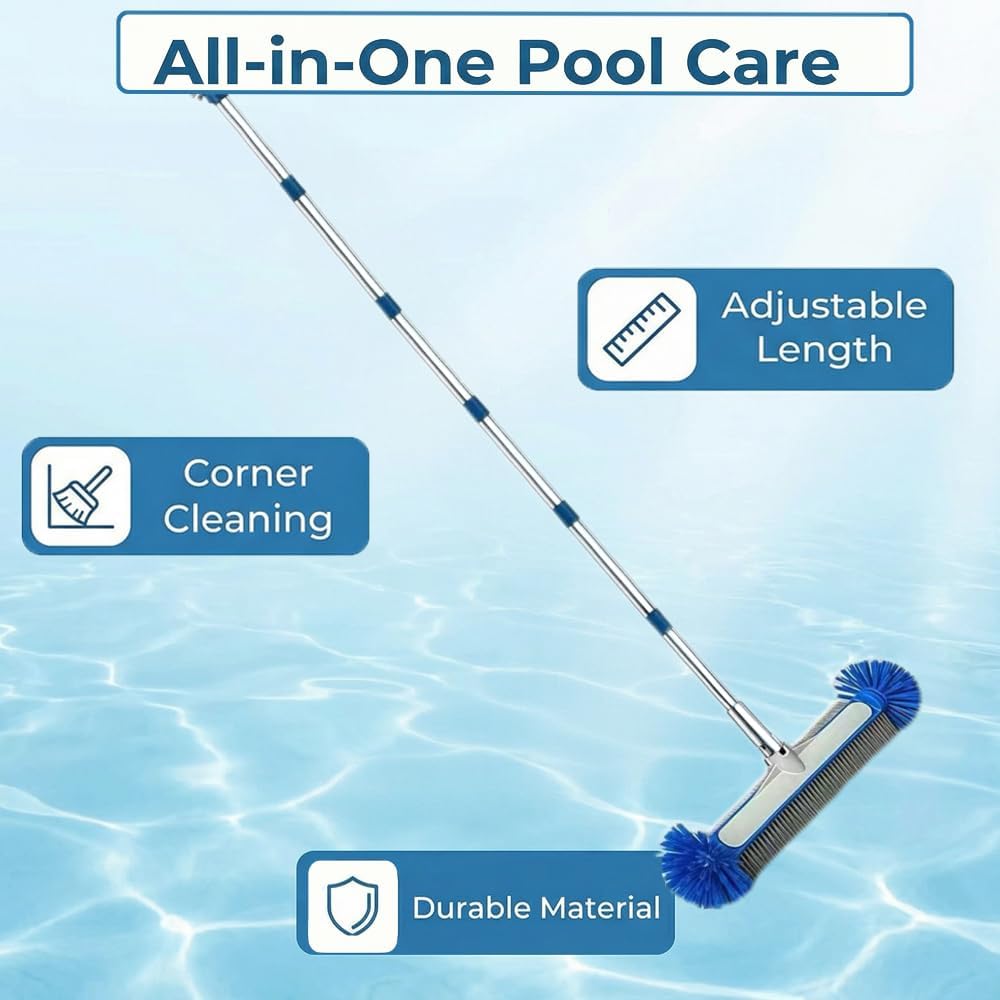 Thumbnail 4 de Pool Bürsten Set – verstellbare Teleskopstange bis 230 cm, 45 cm Reinigungsbürste inkl. Tuch und Handschuh