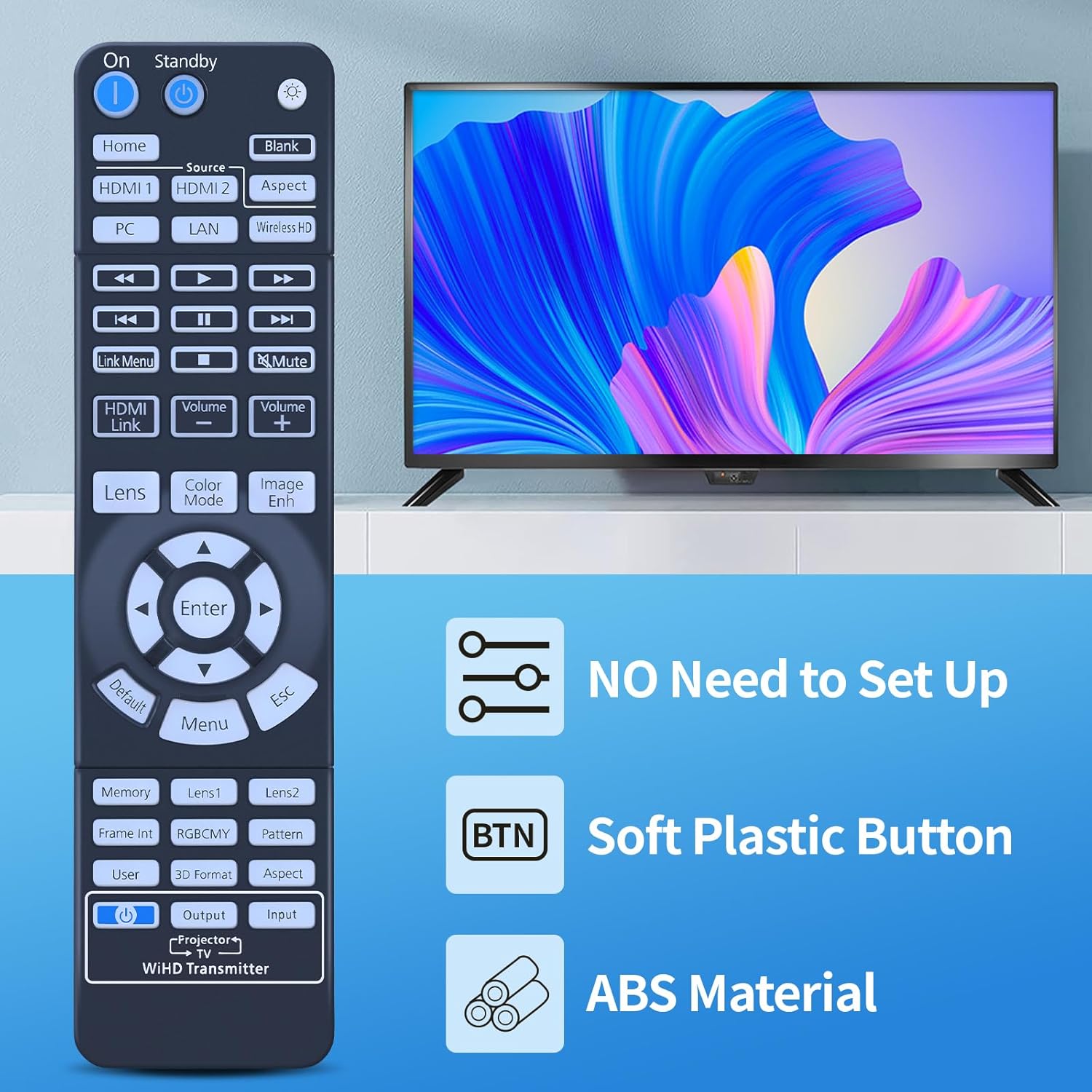 Thumbnail 1 de TCNOUMT replacement remote control for Epson projectors (EH-TW8200W, EH-TW9200W, EH-TW9400W and listed models)