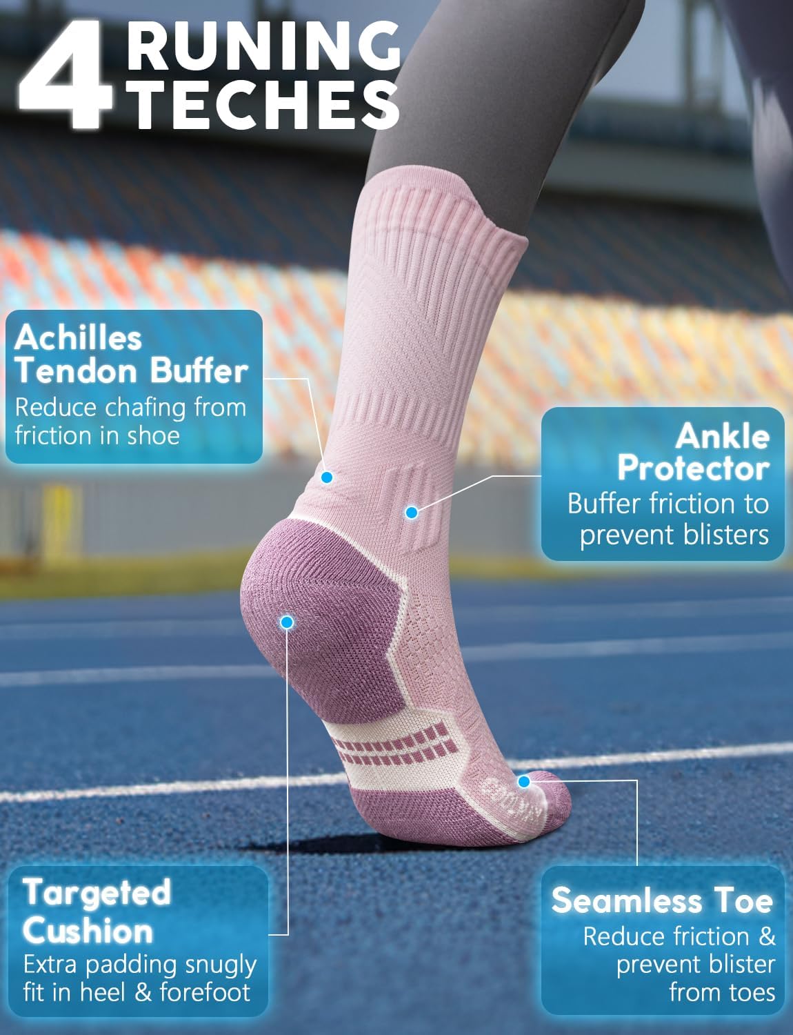 Detalle de Juclise Women’s Coolmax Bamboo Compression Running Crew Socks (3 Pairs)
