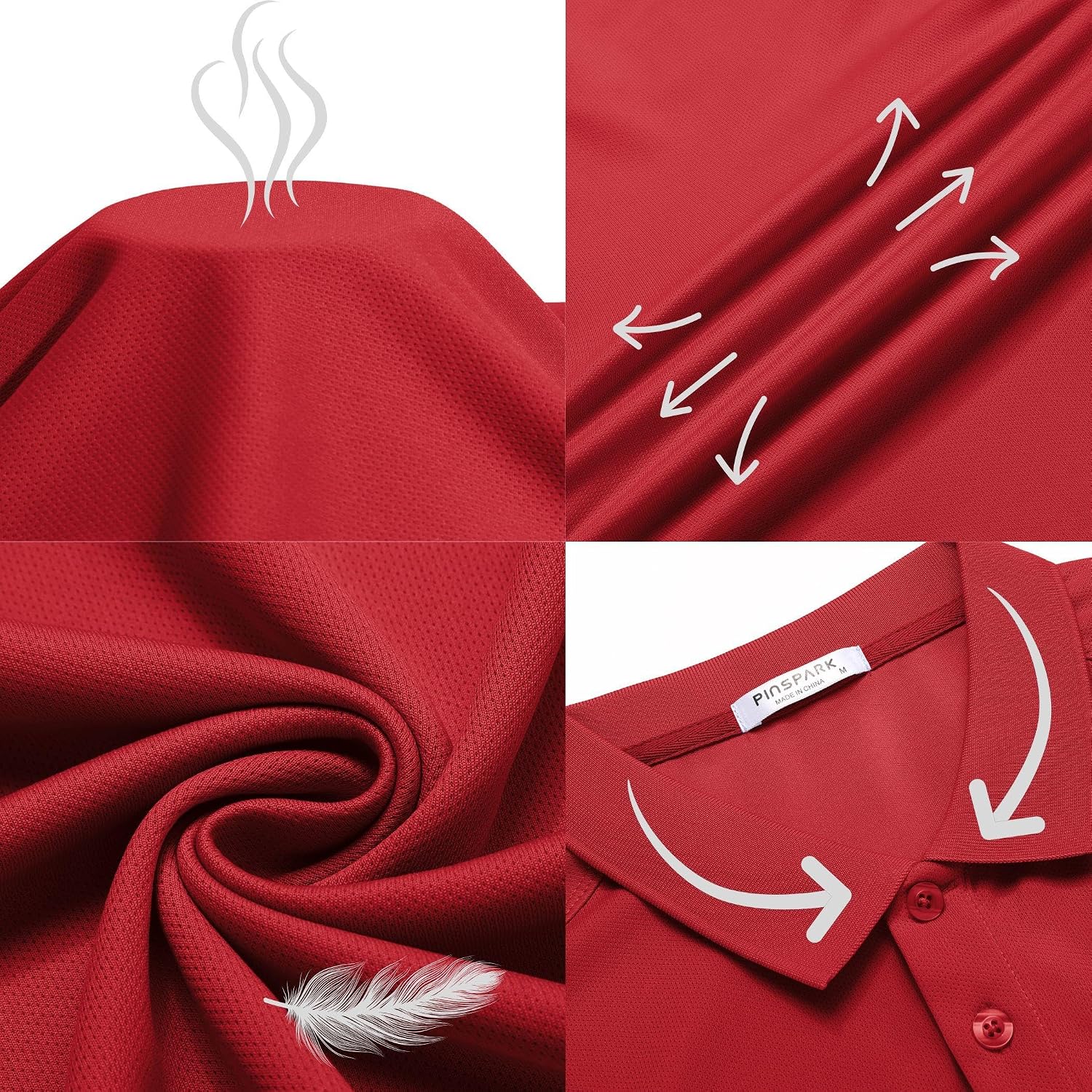Detalle de PINSPARK Men's Golf Polo Shirts: Moisture-Wicking Quick-Dry Slim Fit