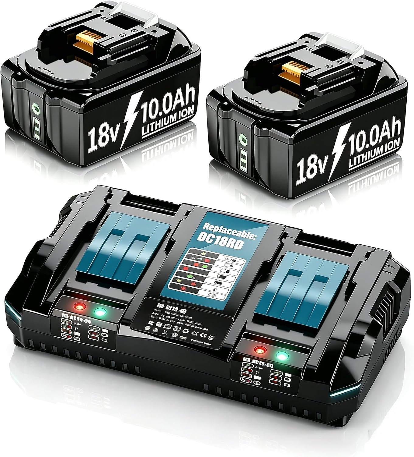 Detalle de BATTOOL 18V-accuset met 2 accu’s van 10,0 Ah en DC18RD-lader
