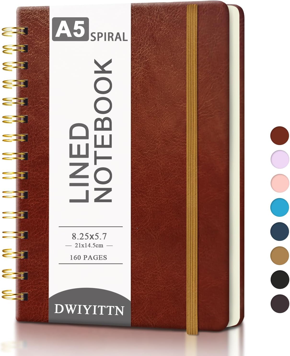 Detalle de DWIYITTN A5 Spiral Notebook, 160 Lined Pages, Hardcover, Brown