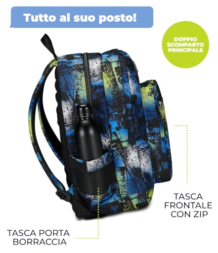 Detalle 2 de Seven Freethink Zaino Scuola 34L con doppio scomparto e USB – Blu Giallo