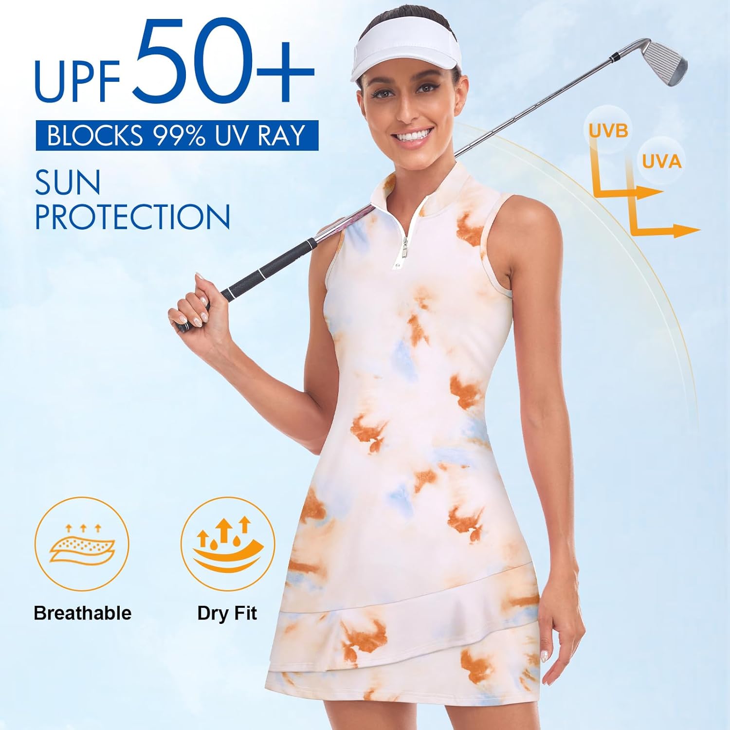 Detalle de Viracy Sleeveless Golf Dress with Shorts and Pockets – Stand Collar, Double Ruffle Hem