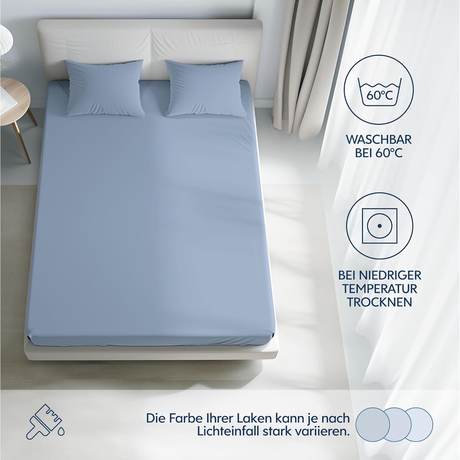 Detalle de Dreamzie Premium Spannbettlaken 70x200 cm – 100% gekämmte Baumwolle, 150 GSM, hellblau